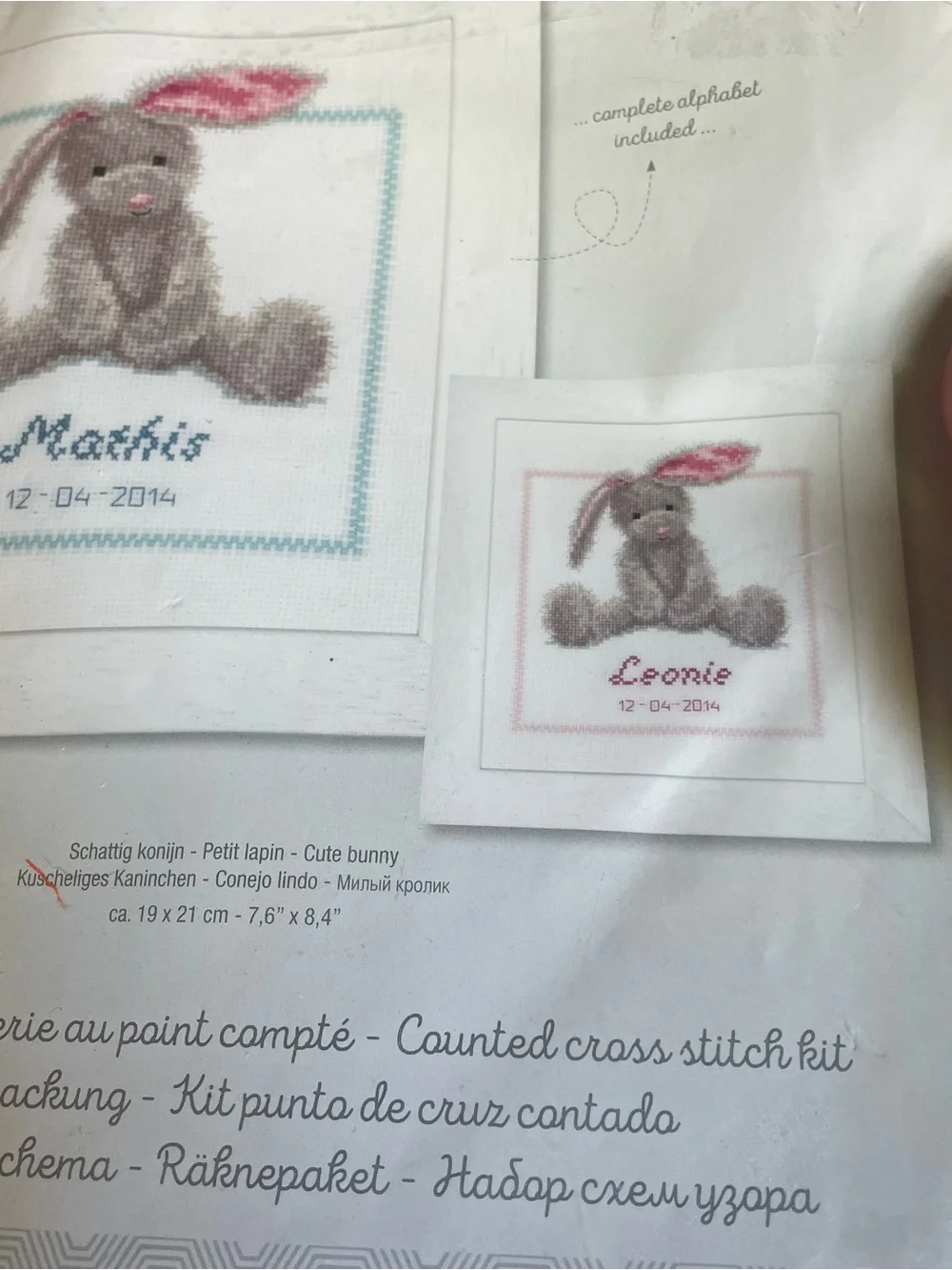 Cute Bunny Counted Cross Stitch Kit in Brown and Pink